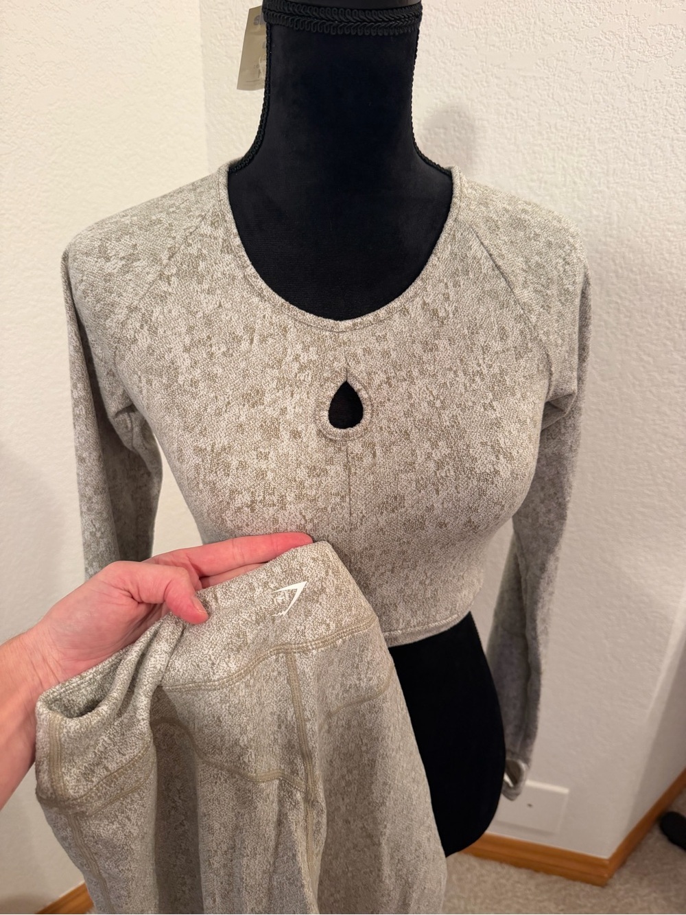 Gymshark Heathered Olive Long-Sleeve Crop Top and Leggings